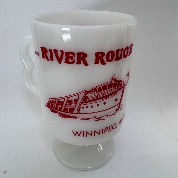 Lady Winnipeg River Rouge Cup Mug Red White 5" Tall Milk Glass Vintage Pedestal - Picture 3 of 6